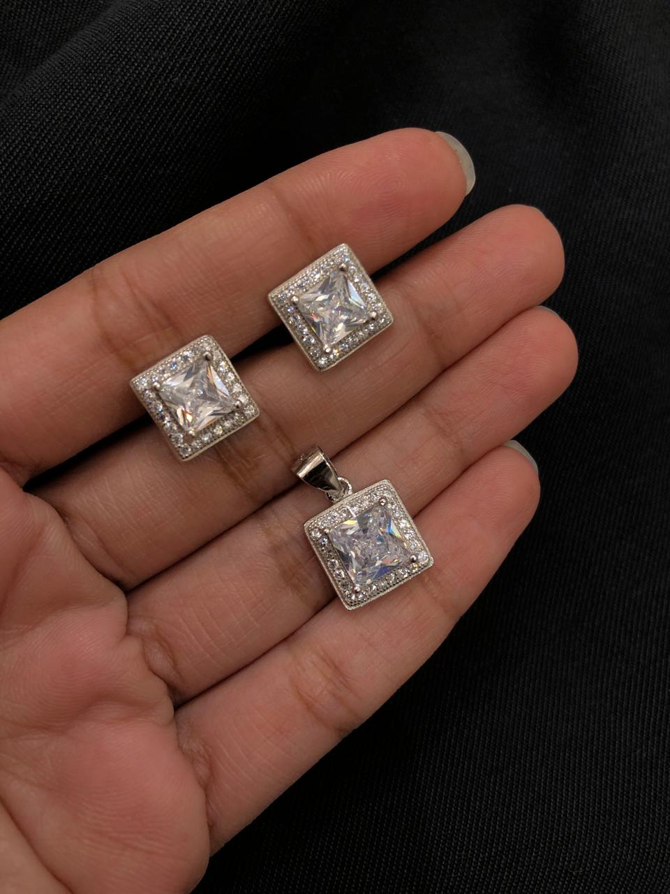 925 Silver Big Square Pendant Set