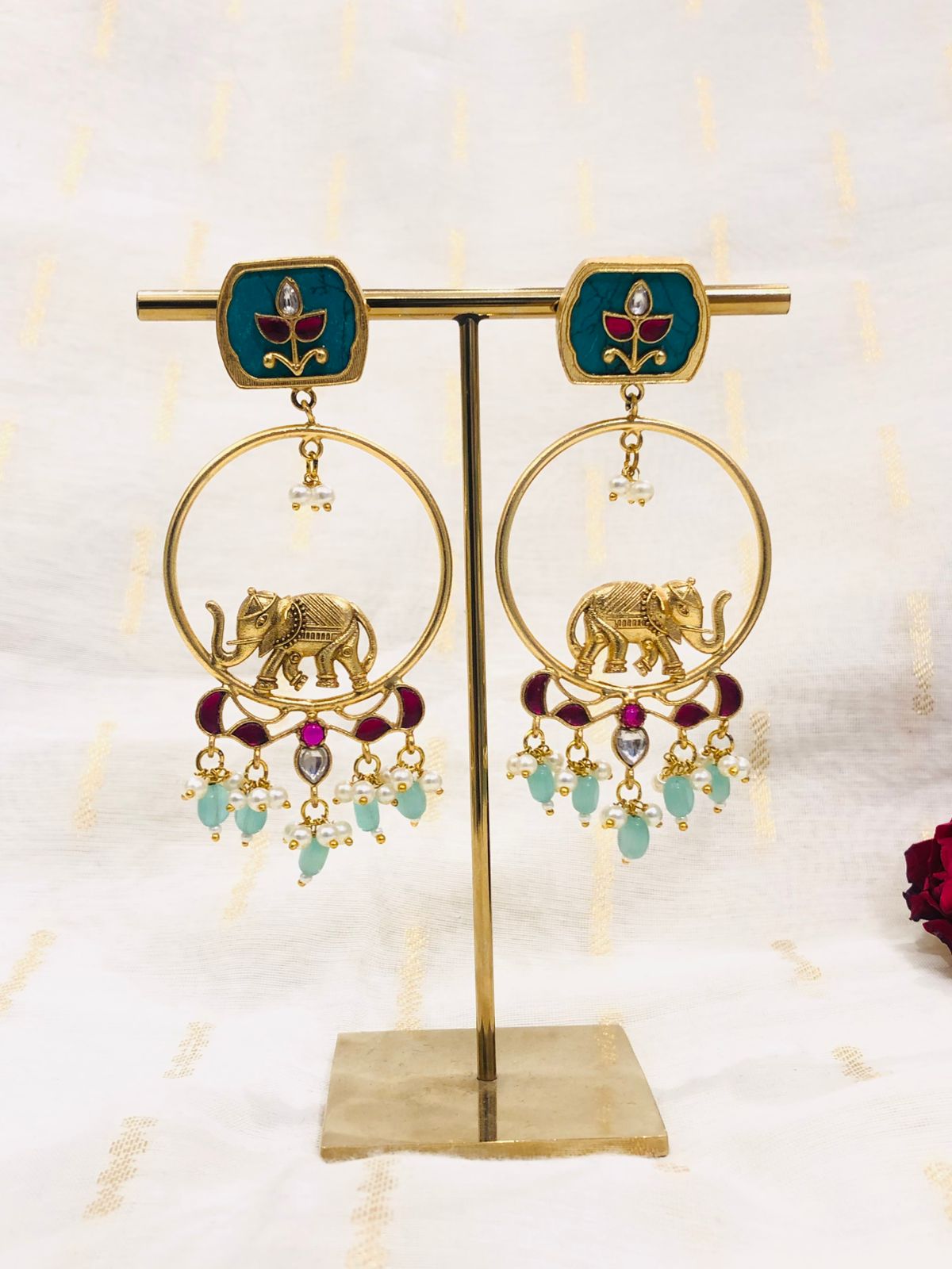 Mint Elephant Motif Earrings