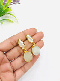 Thumbnail for Mother Pearl With White Raw Stone Earrings