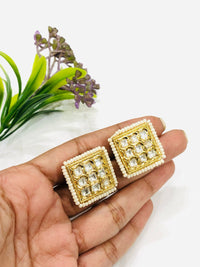 Thumbnail for Square Kundan Pearl Earrings