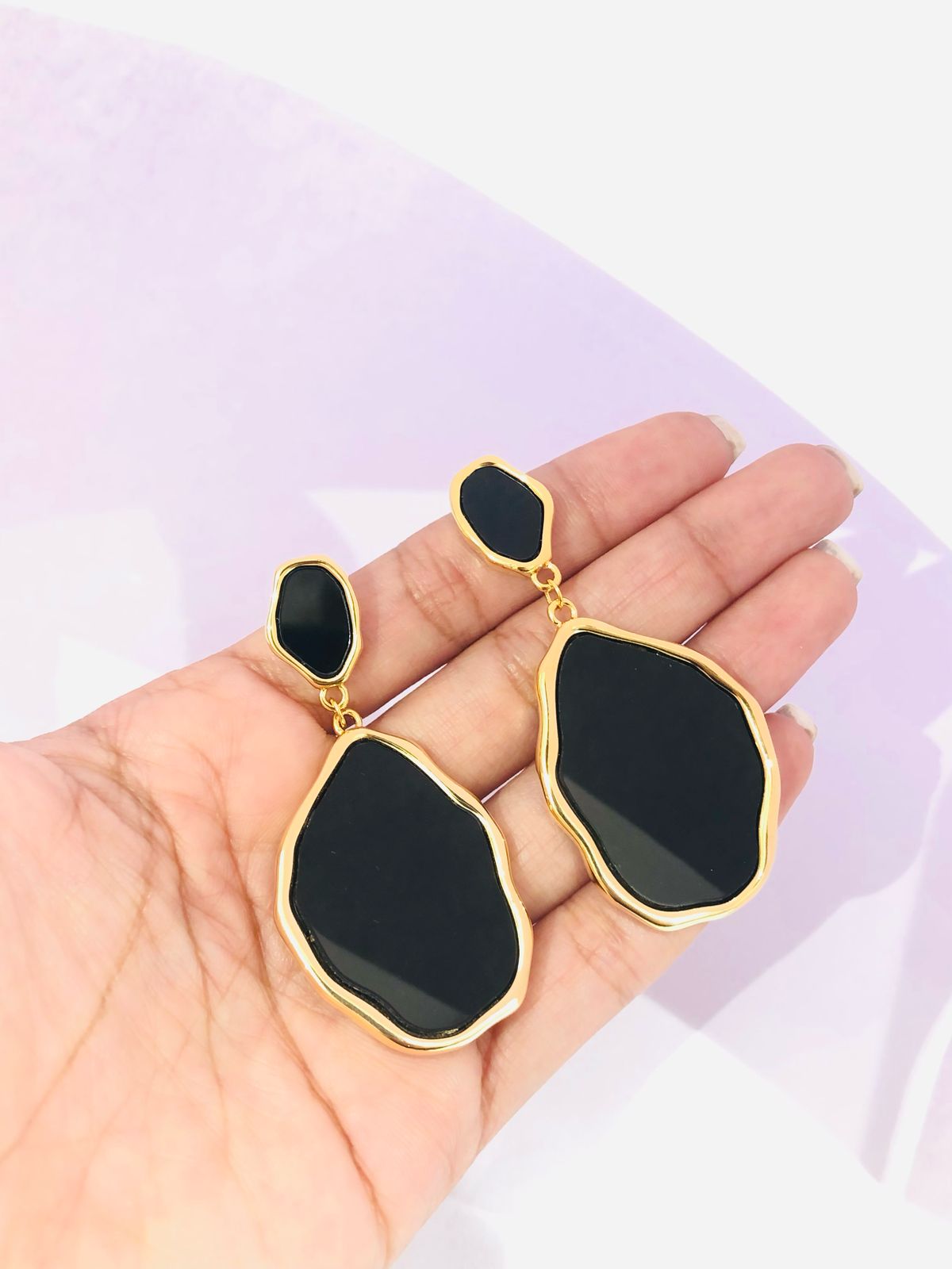 Black Enamel Golden Earrings