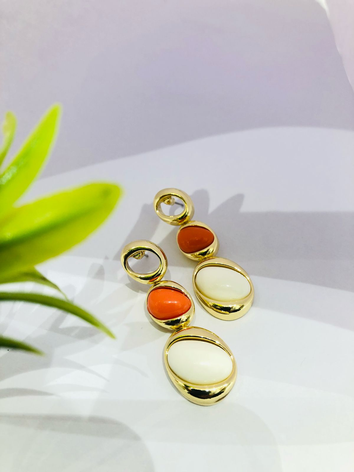 Orange Pearl Golden Earrings