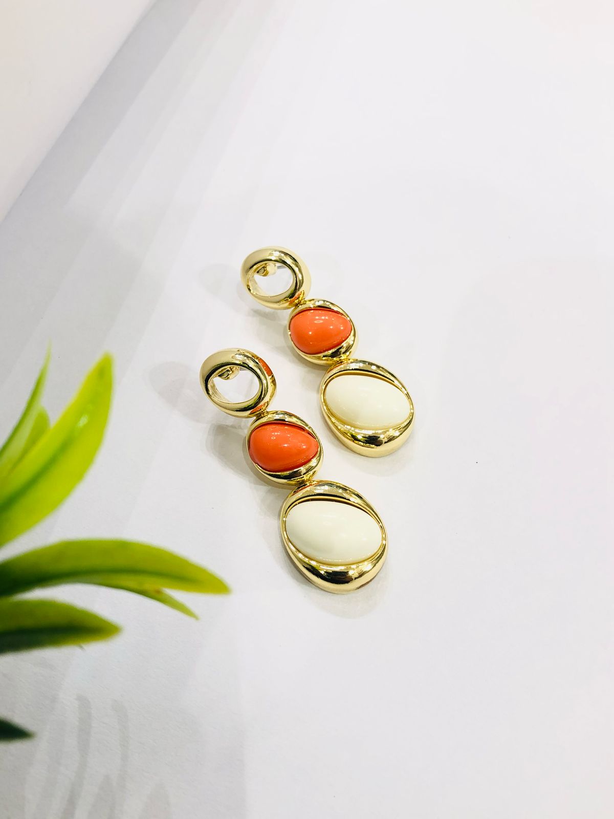 Orange Pearl Golden Earrings