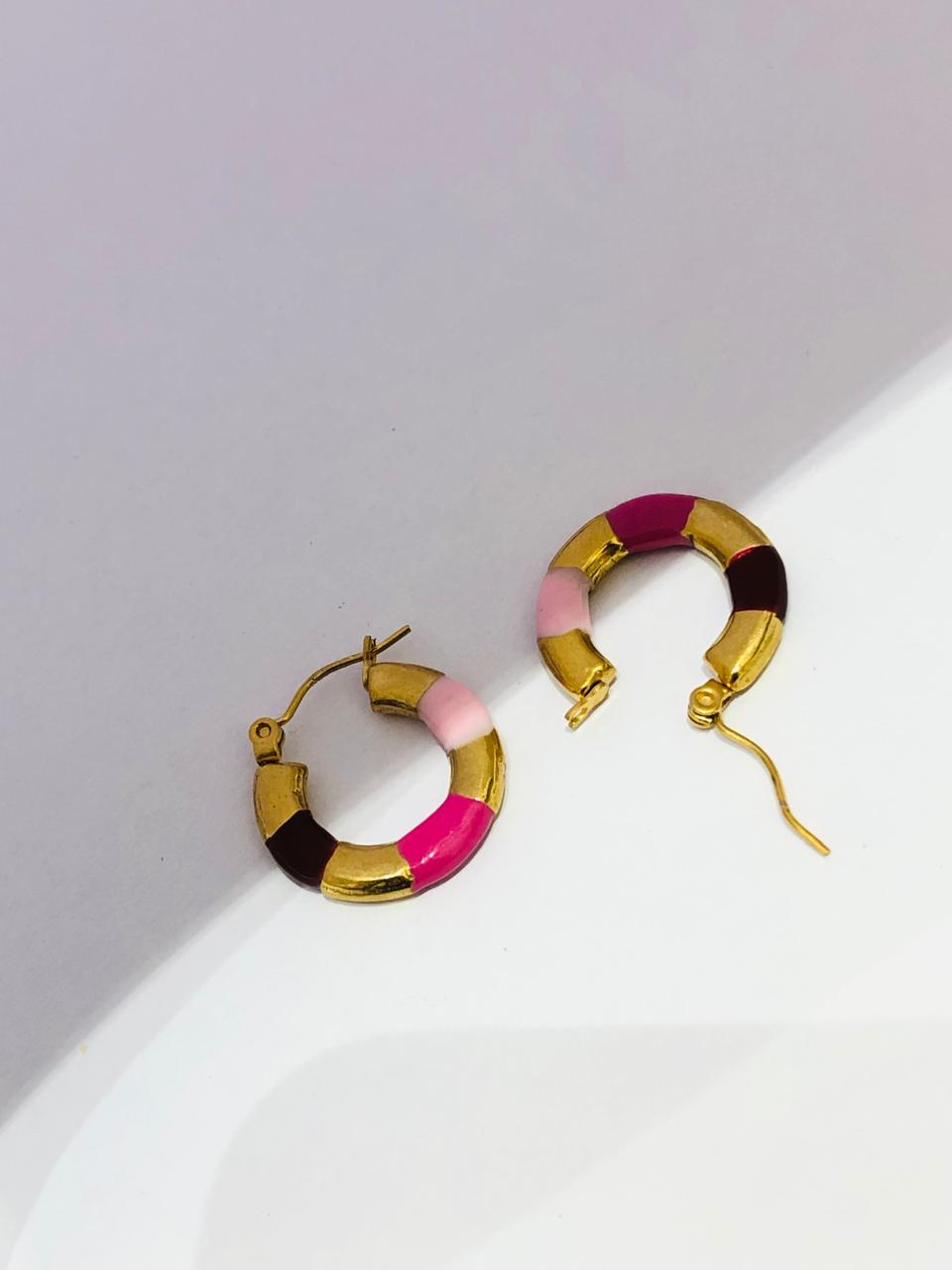 Pink Golden Hoop Earrings