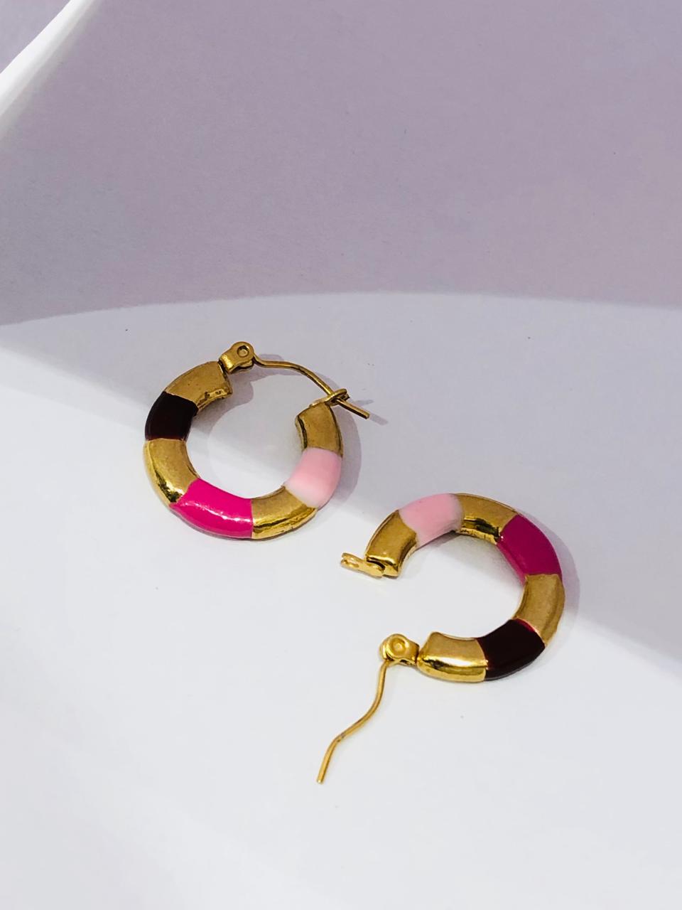 Pink Golden Hoop Earrings