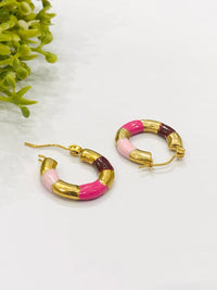 Thumbnail for Pink Golden Hoop Earrings