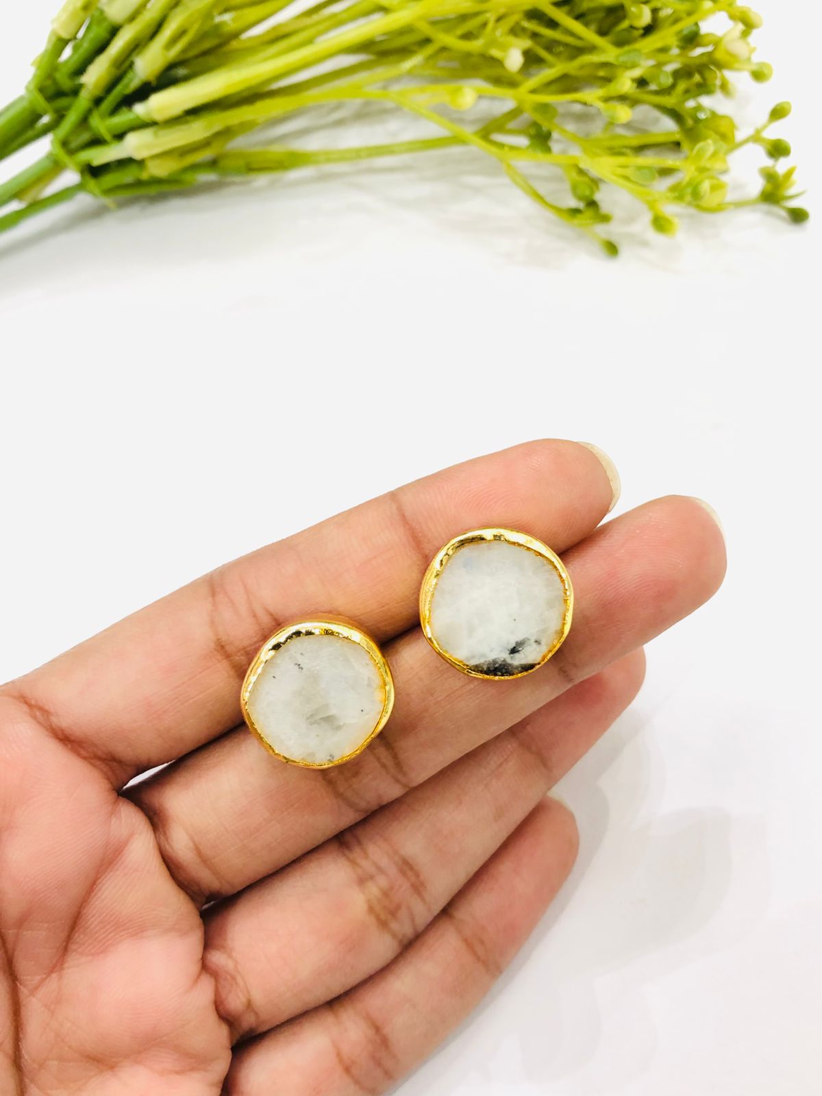 White Stone Stud Earrings