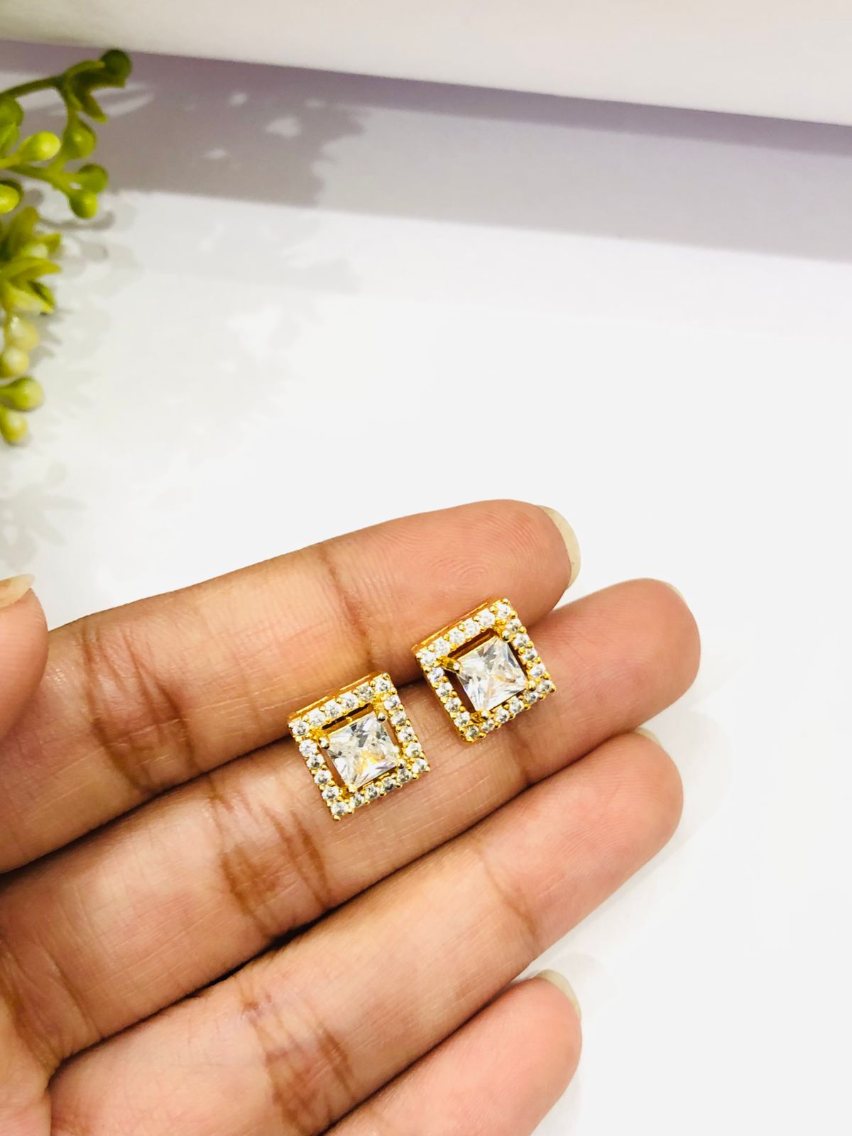 Stone Golden Stud Earrings