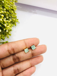 Thumbnail for Small Square Green Stud Earrings