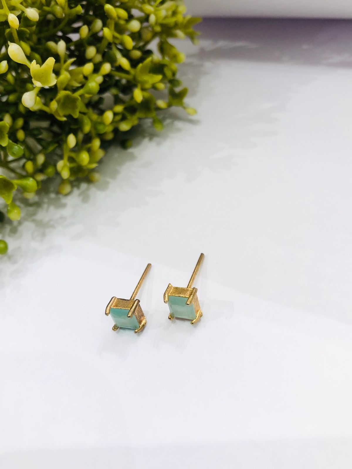 Small Square Green Stud Earrings