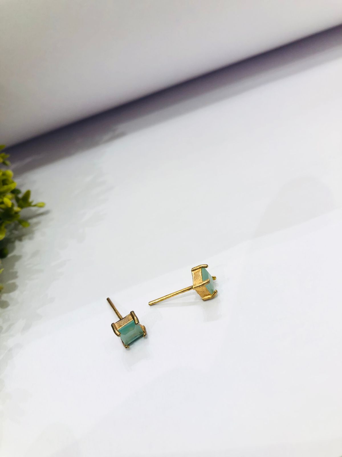Small Square Green Stud Earrings