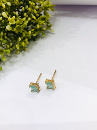 Thumbnail for Small Square Green Stud Earrings