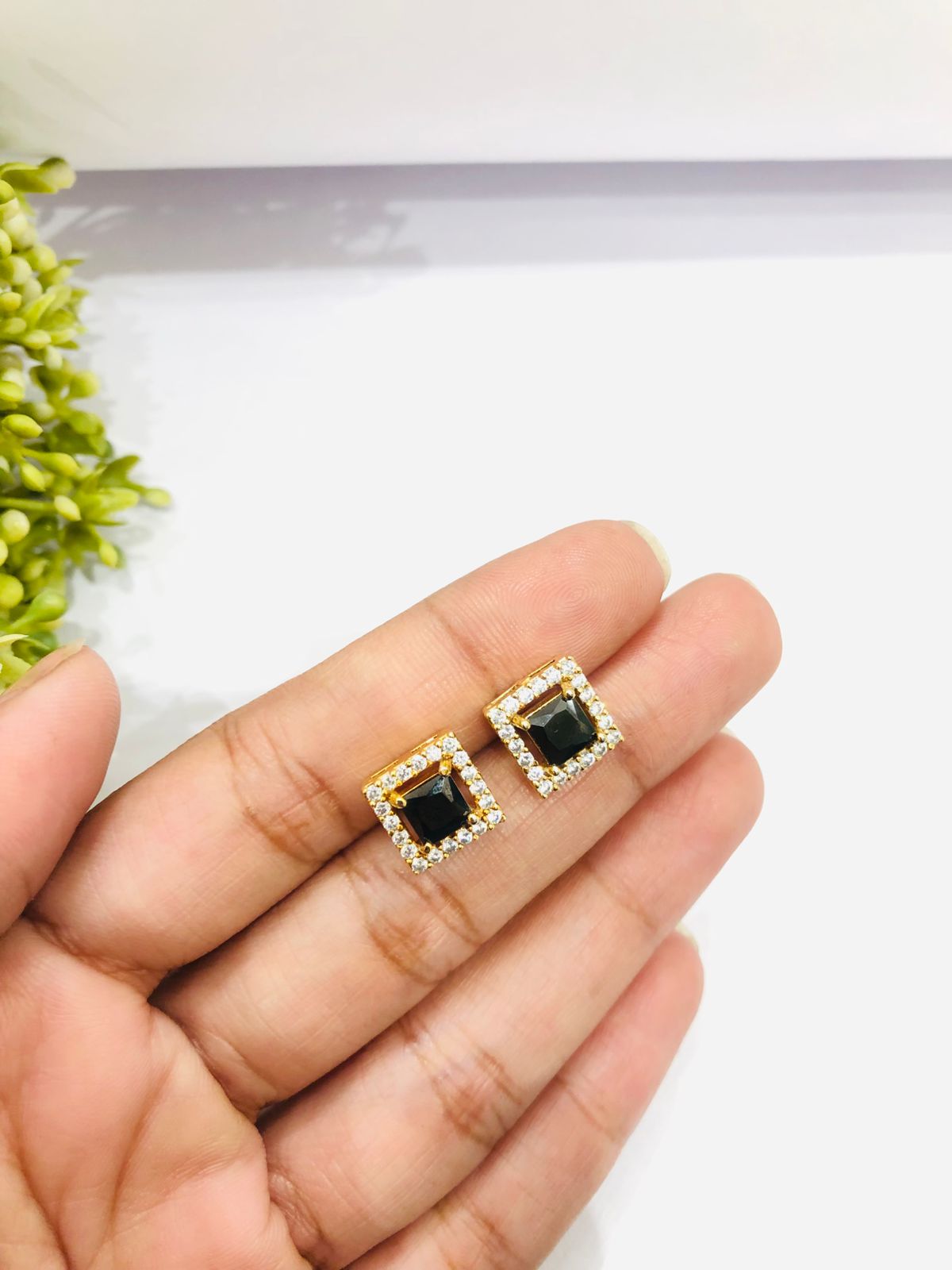 Black Golden Stud Earrings