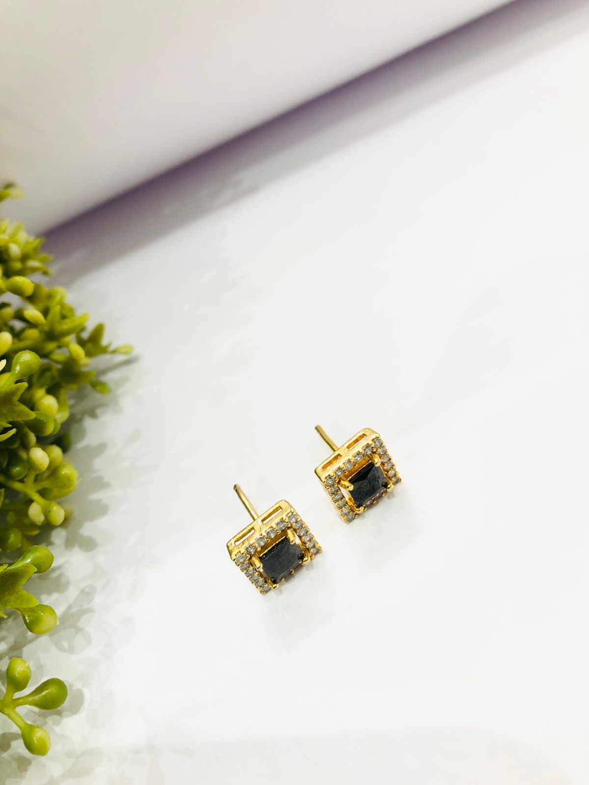 Black Golden Stud Earrings