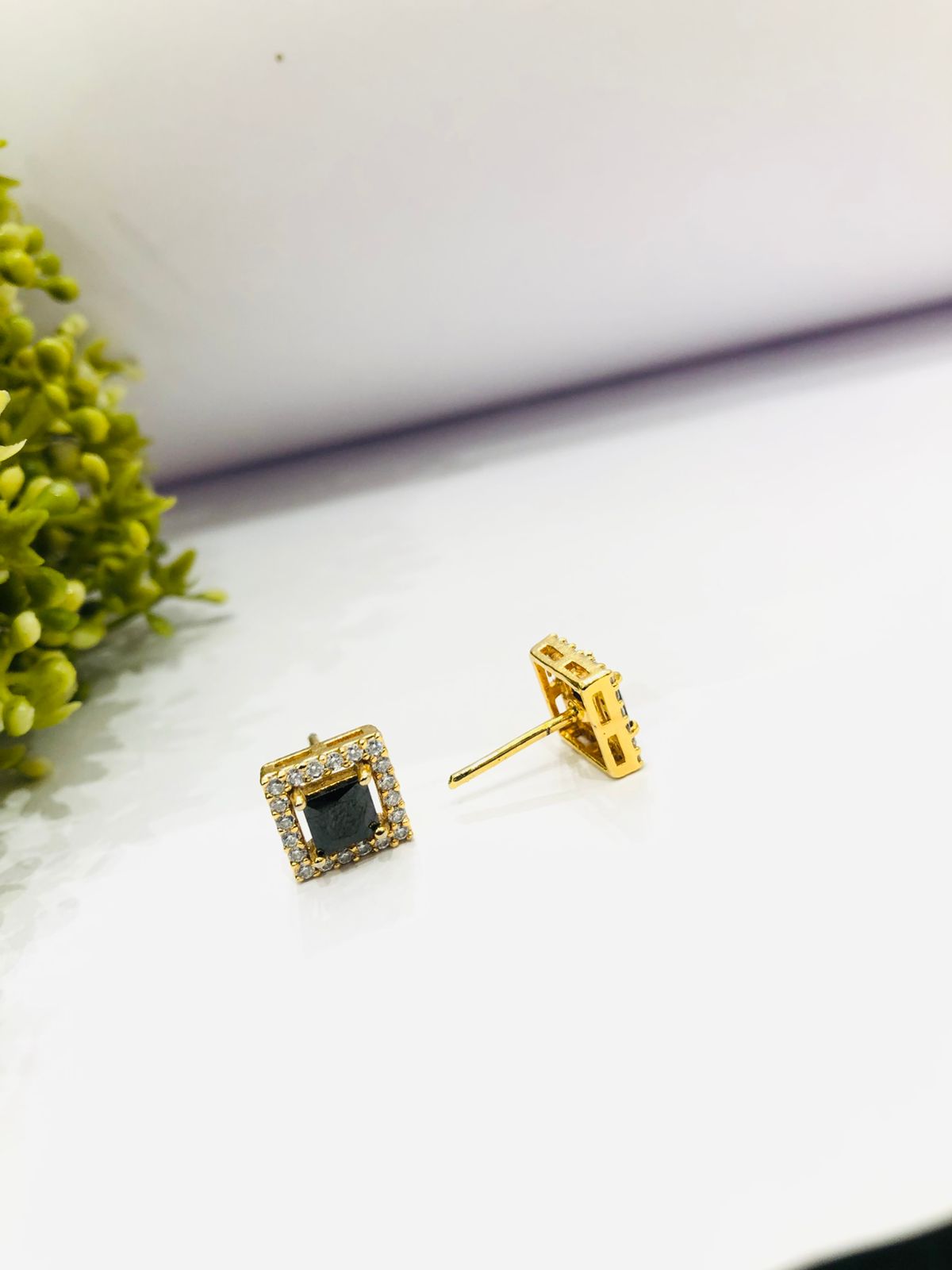 Black Golden Stud Earrings