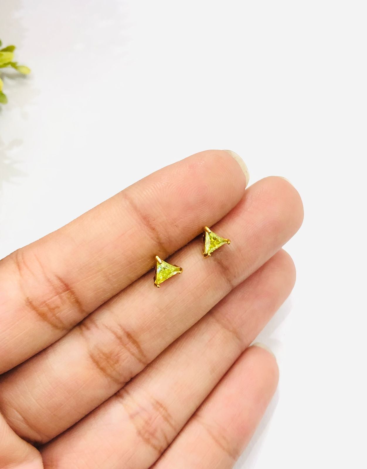 Green Triangle Golden Earrings