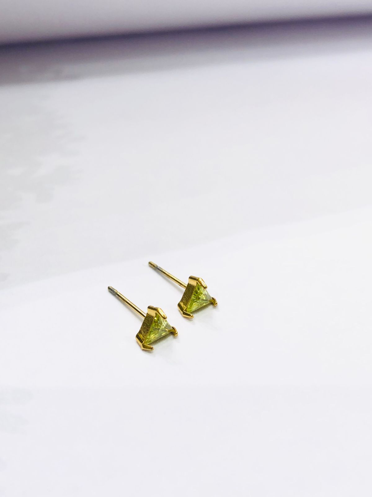 Green Triangle Golden Earrings