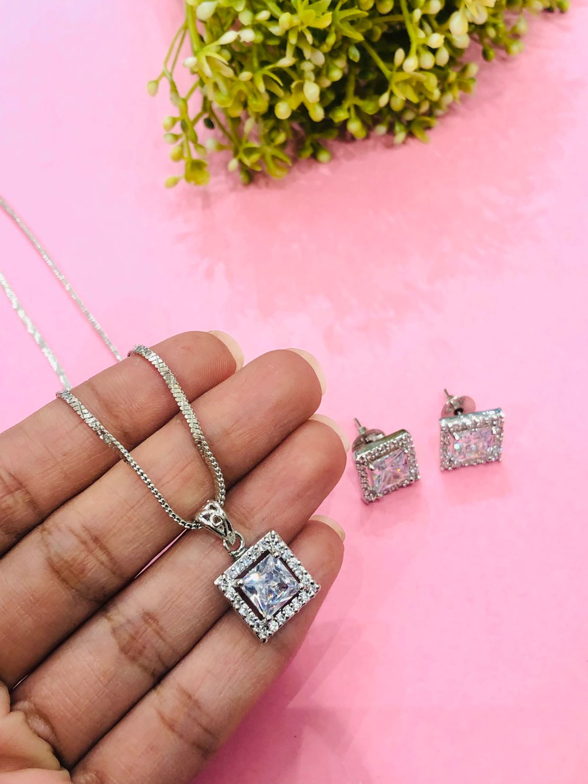 Stone Square Pendant Set