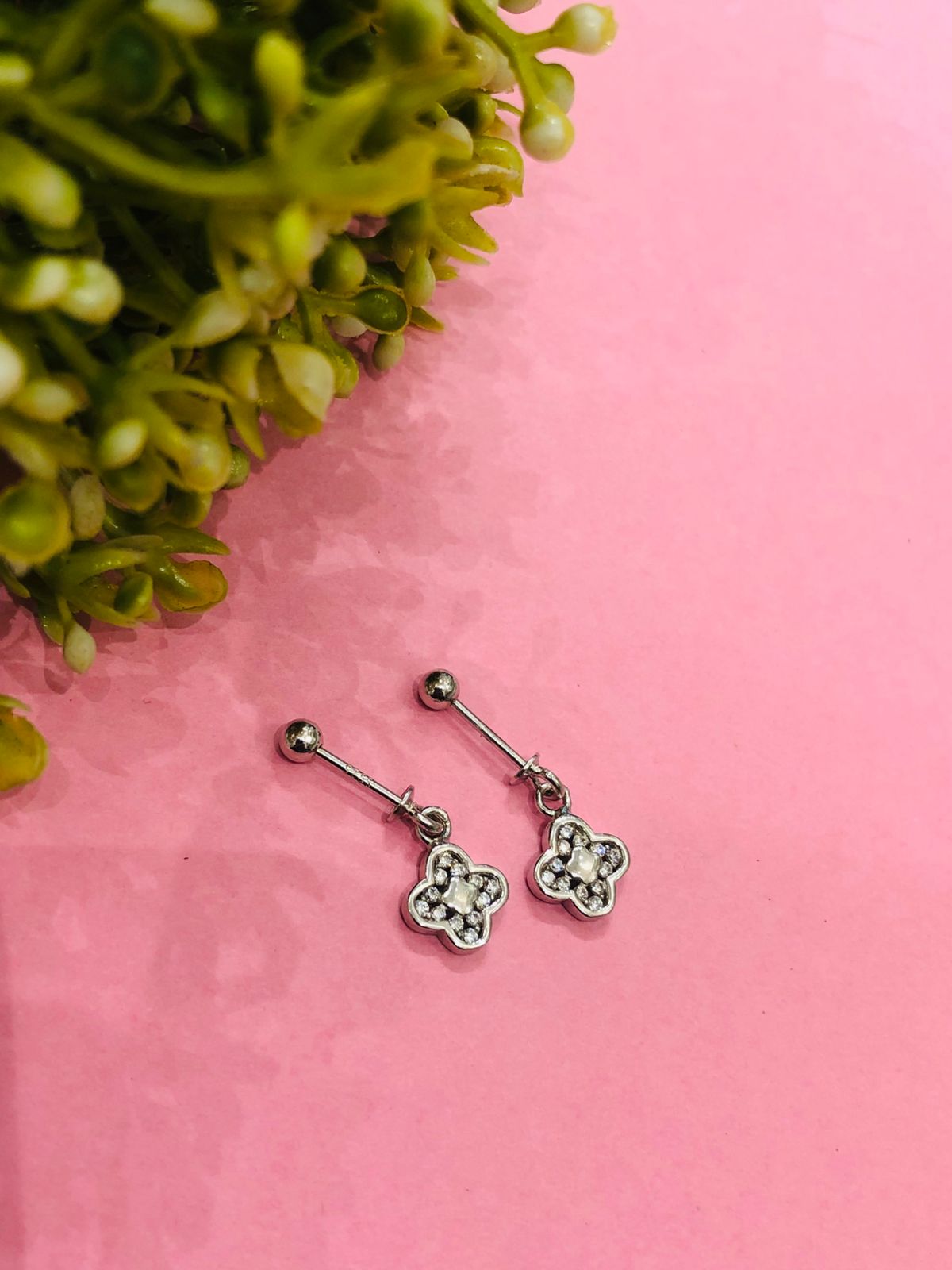 925 Silver Stone Flower Earrings
