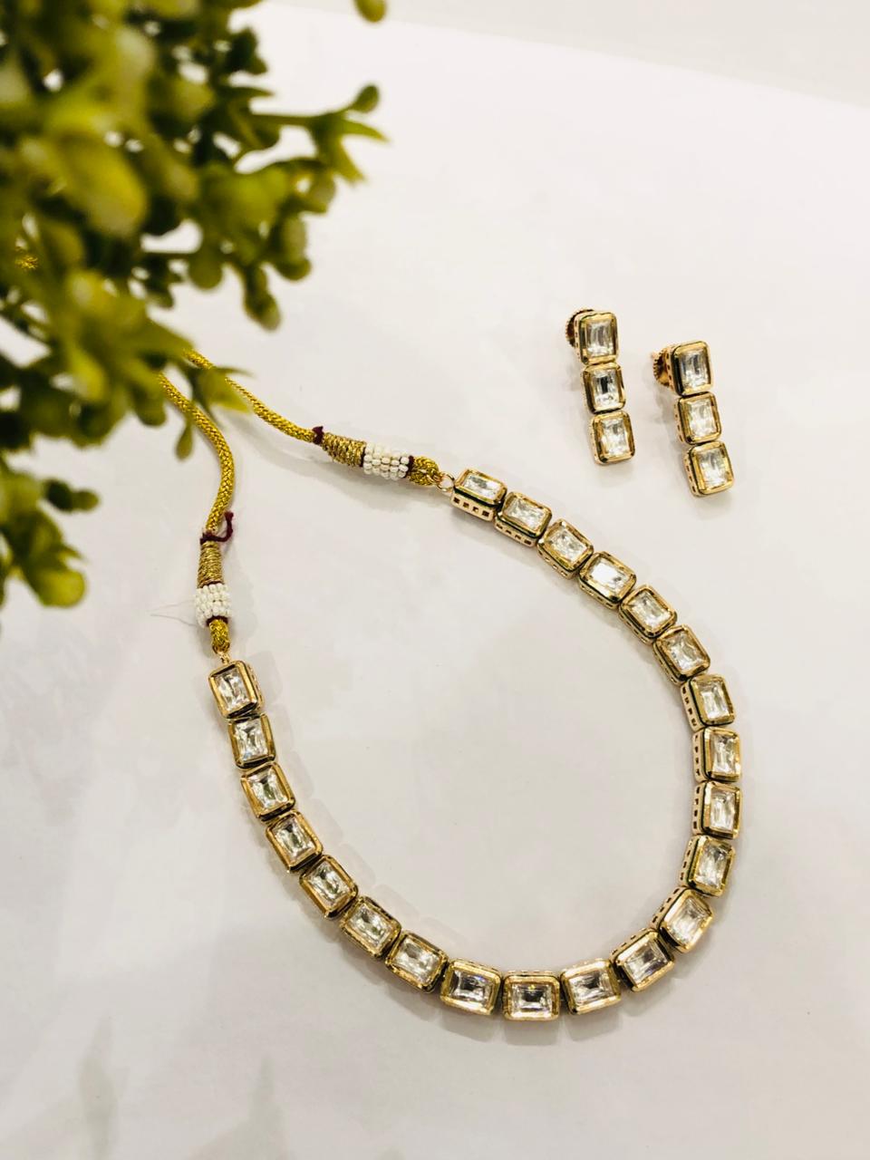 Rectangular Kundan Necklace Set