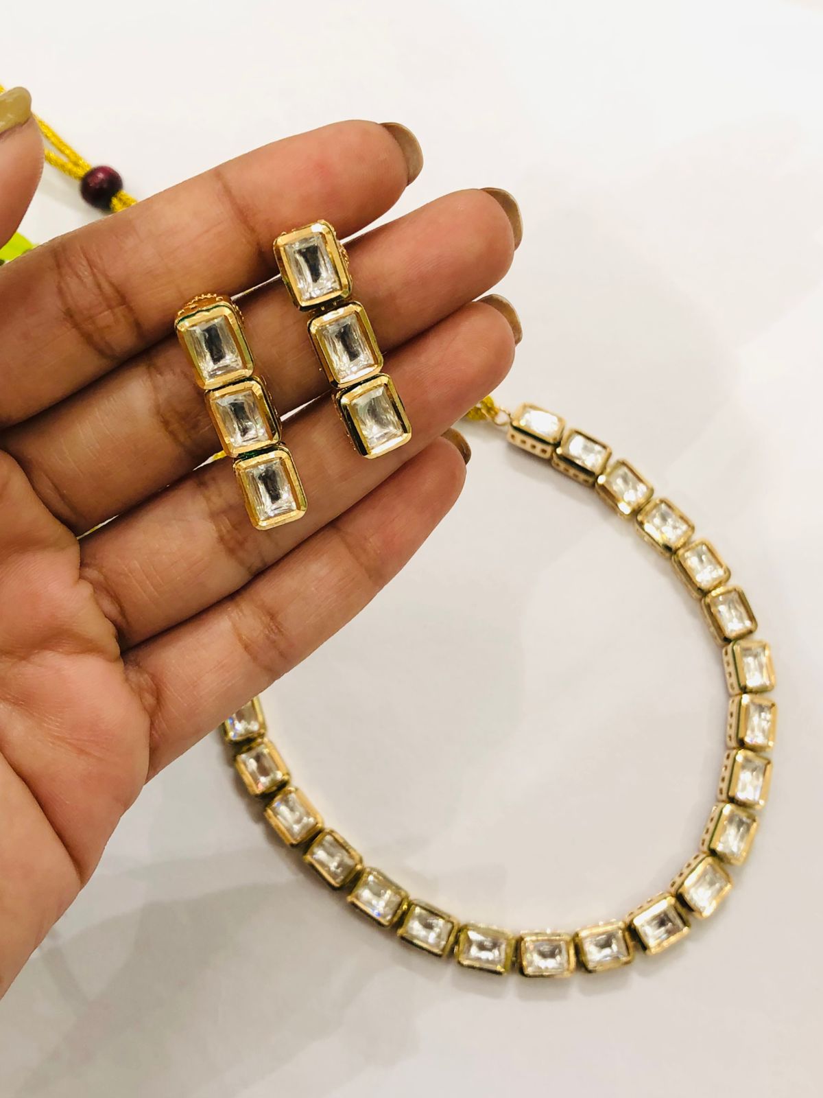 Rectangular Kundan Necklace Set