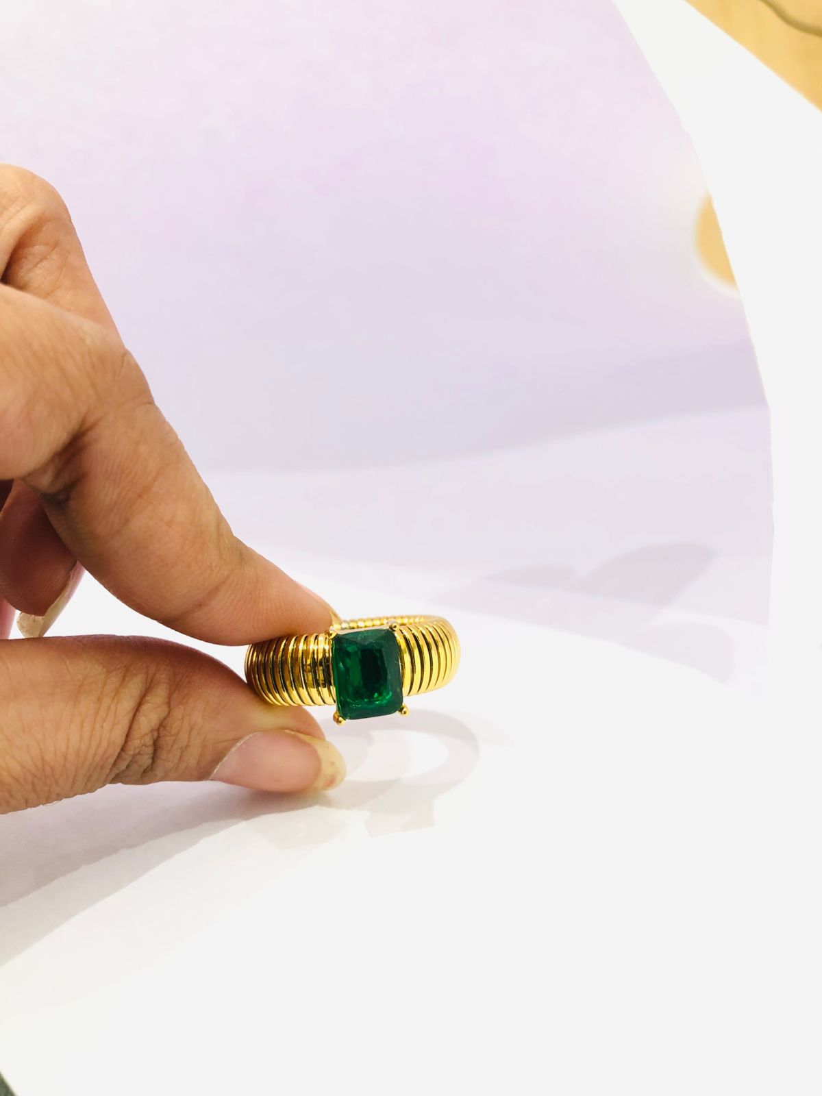 Green Stone Golden Ring