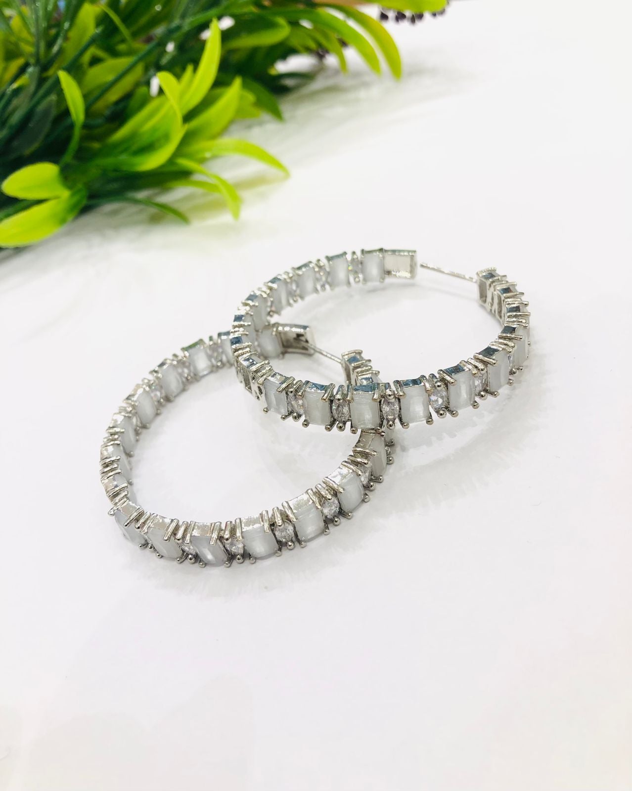 Grey Hoop Earrings
