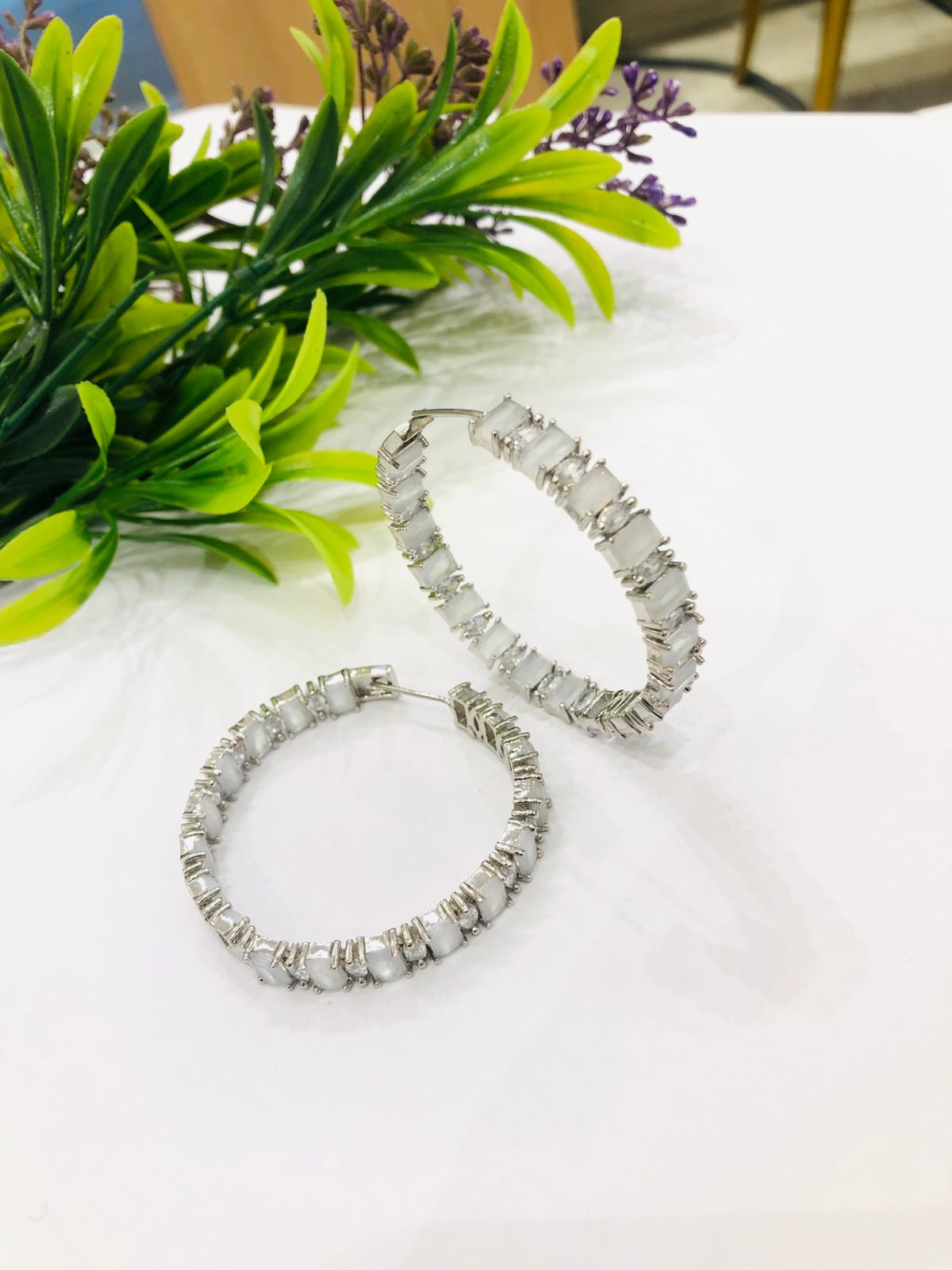 Grey Hoop Earrings