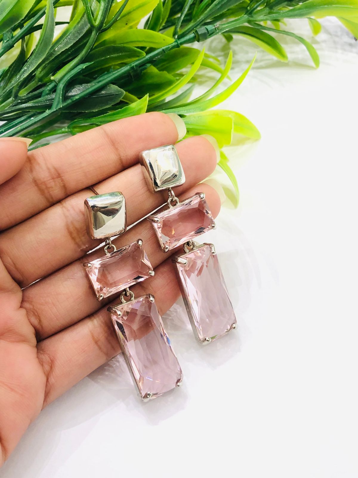 Double Pink Crystal Earrings