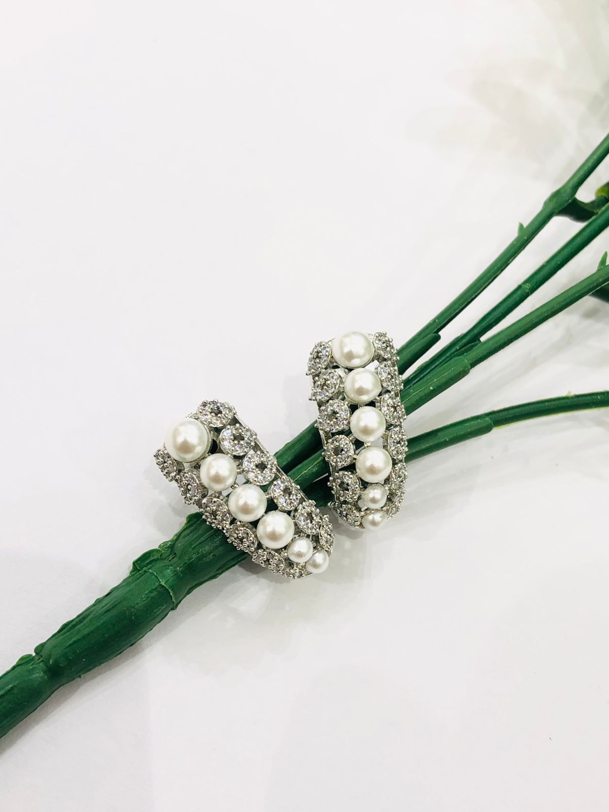Pearl Hoop Diamond Earrings