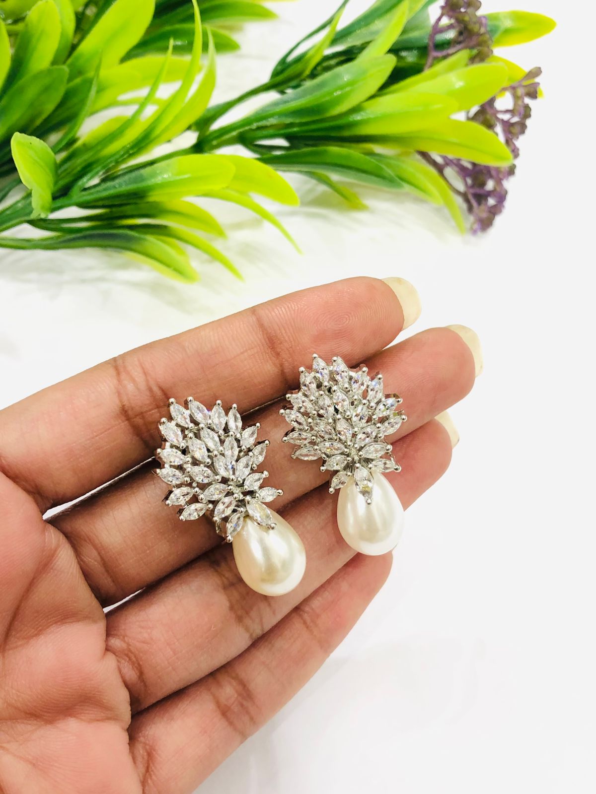 Pearl Drop Diamond Earrings