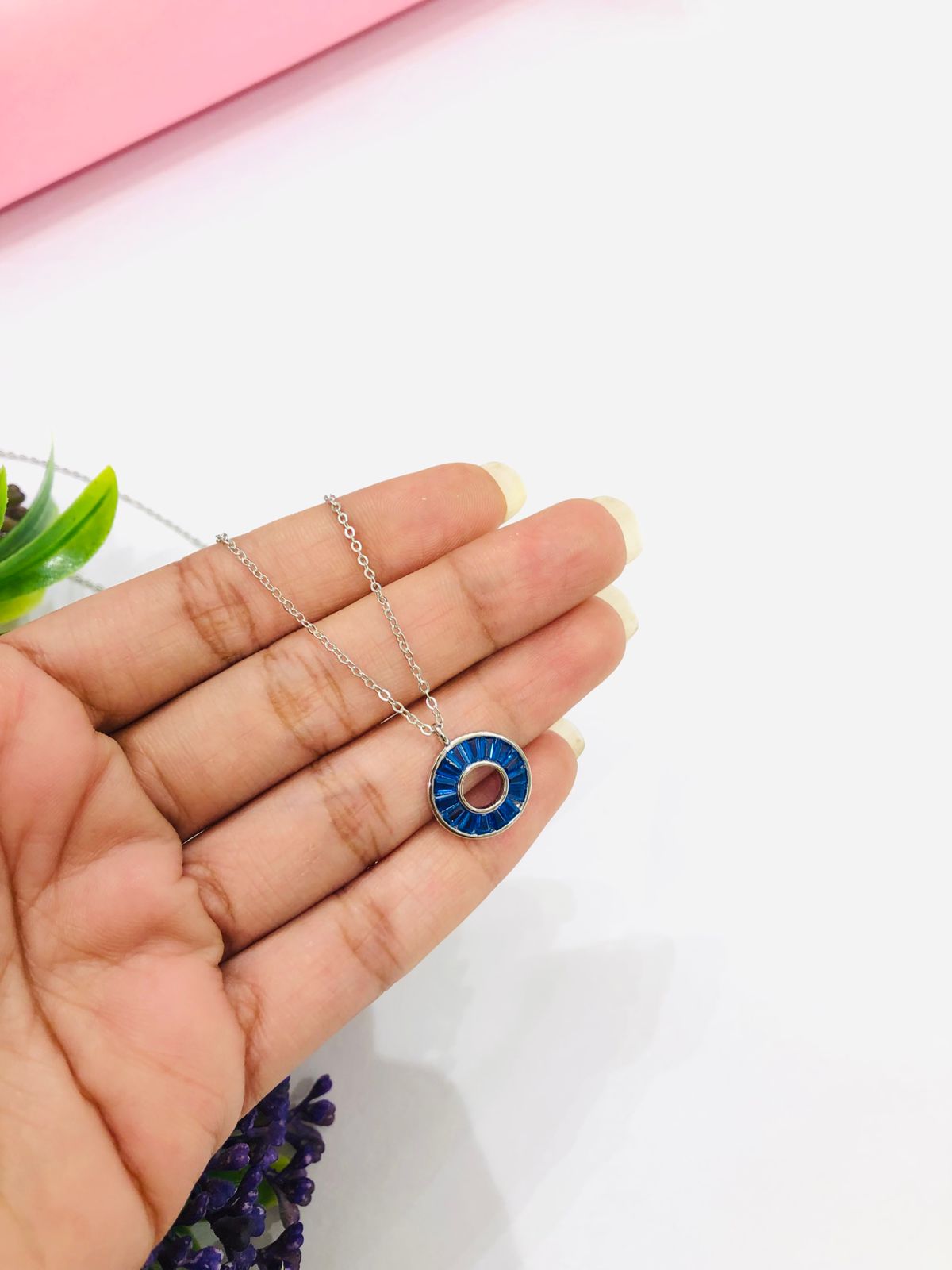 925 Silver Round Blue Chain