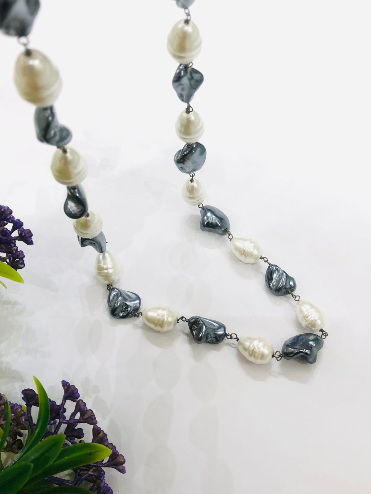 Grey White Pearl Necklace