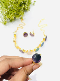 Thumbnail for Raw Stone Purple Necklace Set