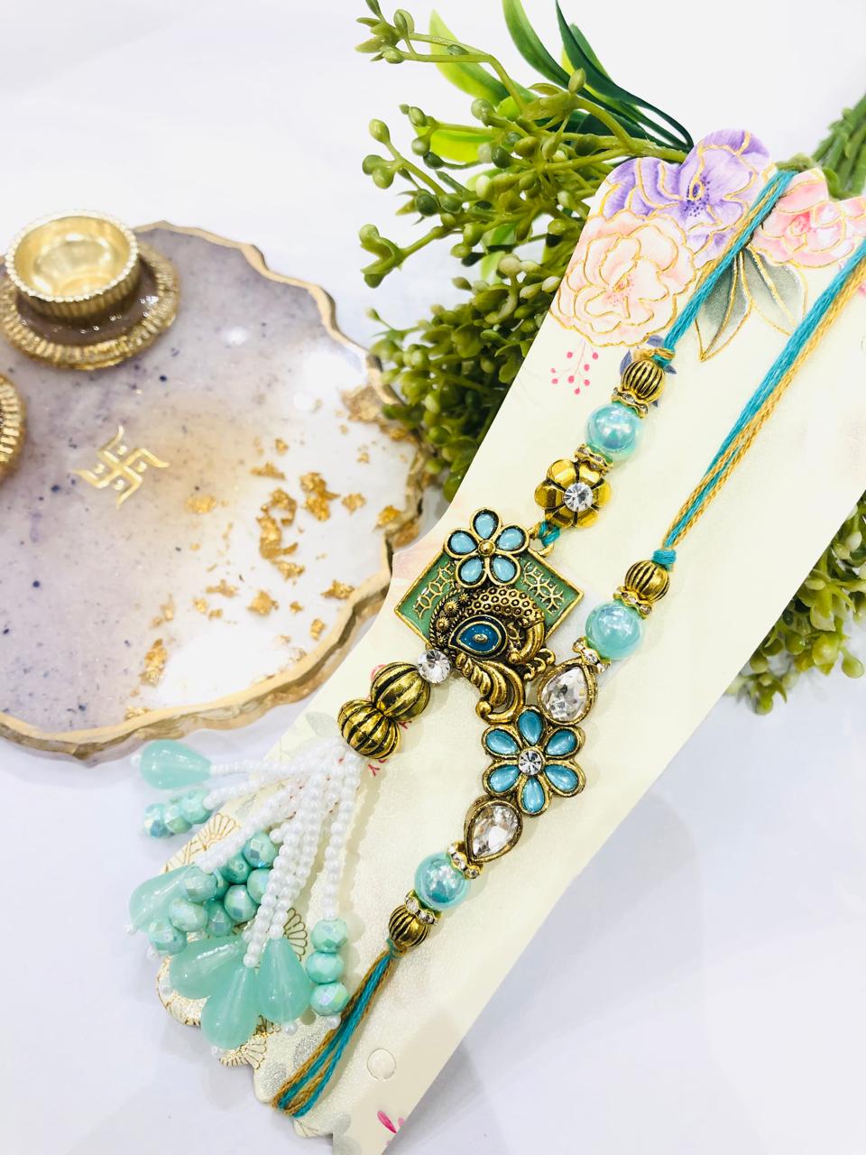 Mint Peacock Rakhi