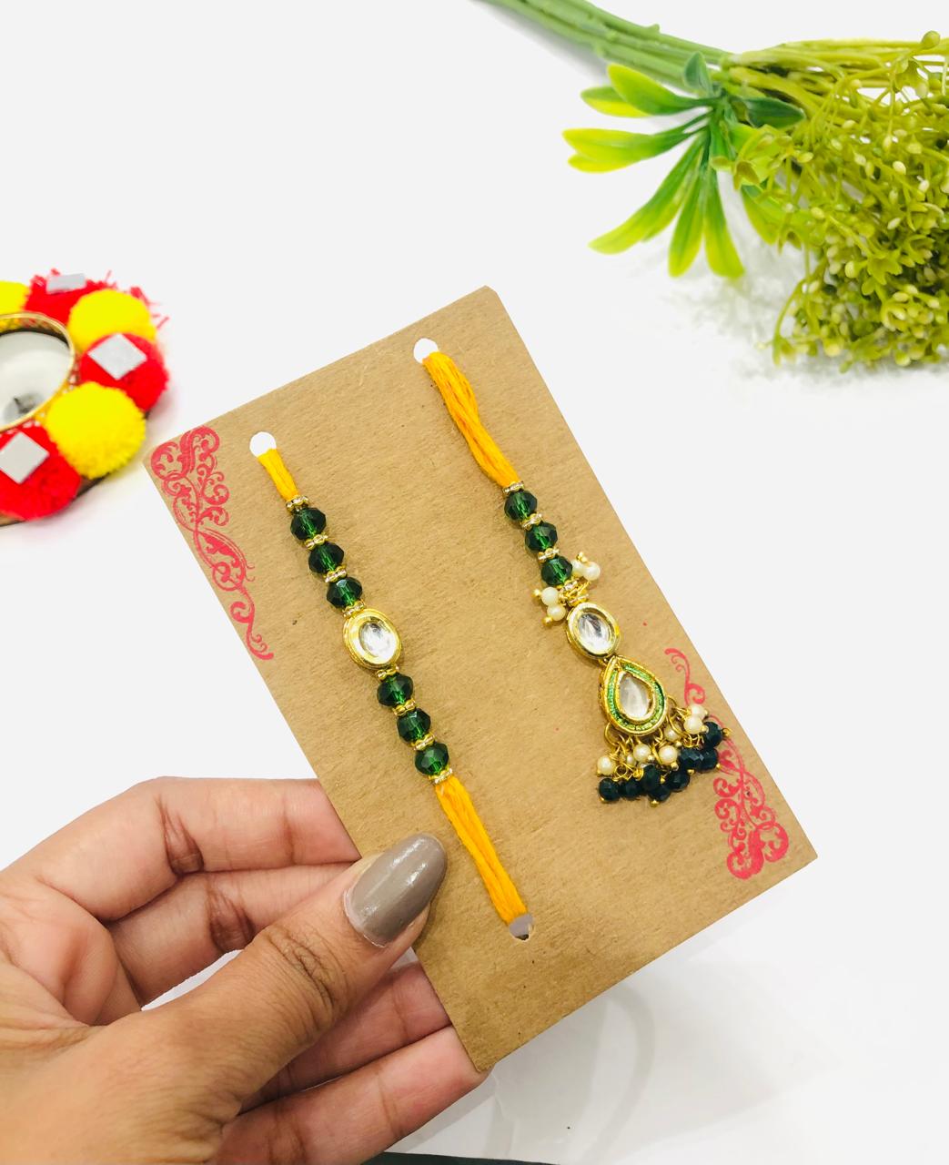 Emerald Kundan Rakhi