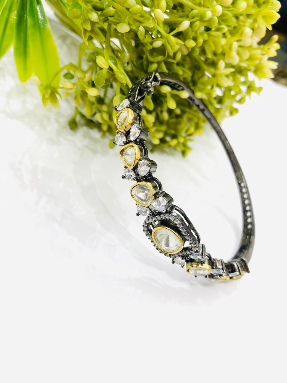 Oxidised Polki Bracelet