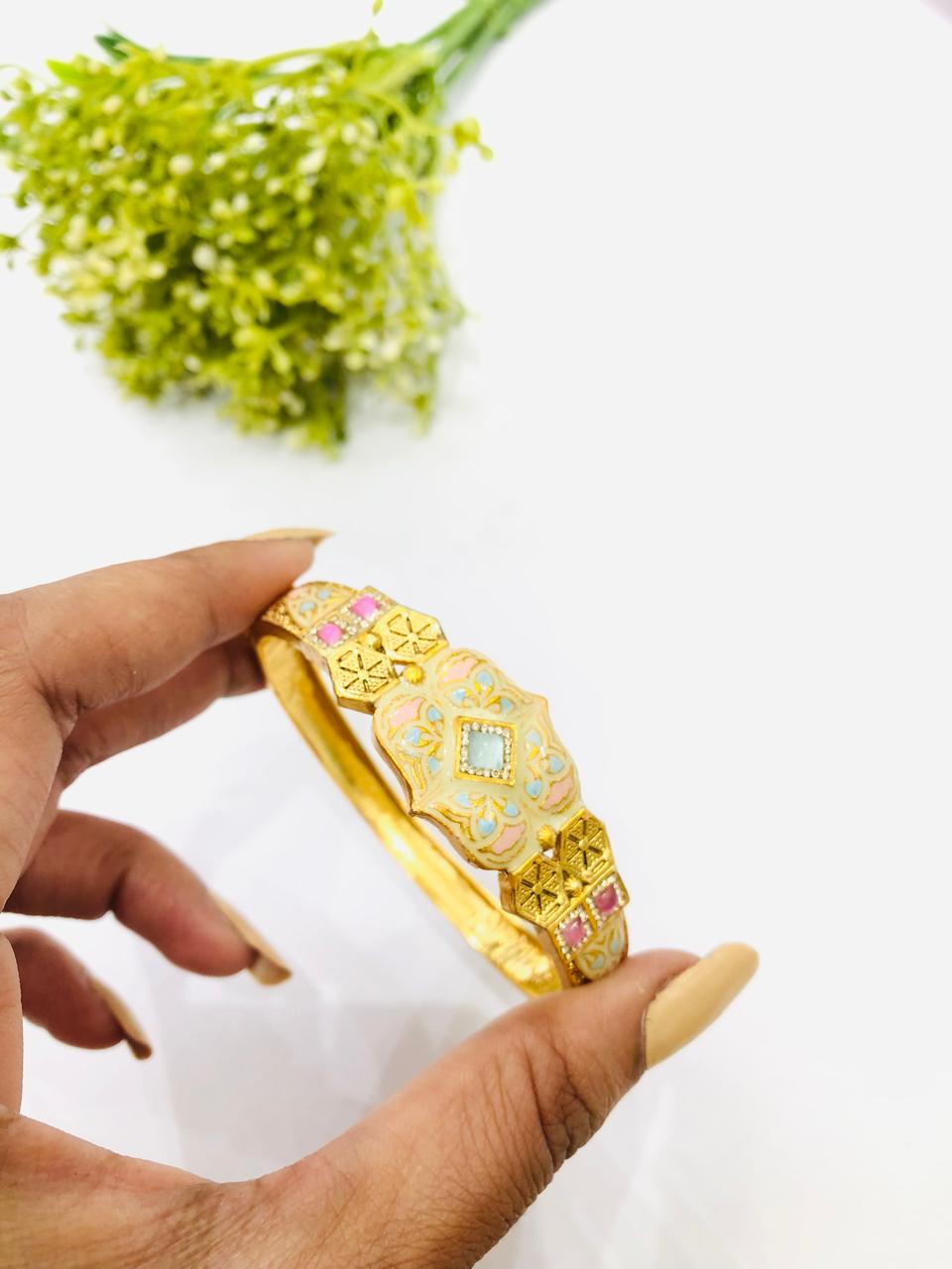 Meenakari Pink Stone Bracelet