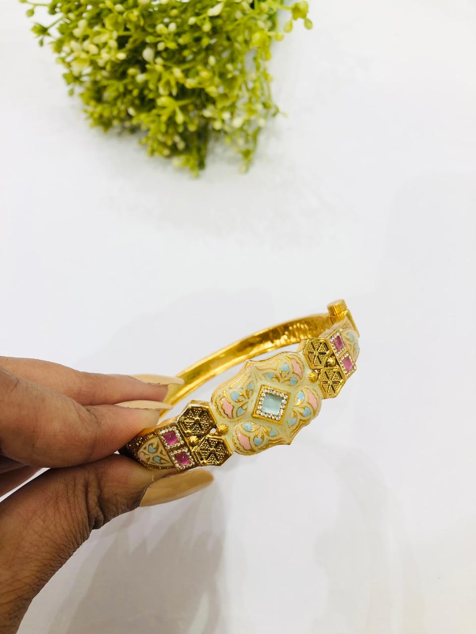 Meenakari Pink Stone Bracelet