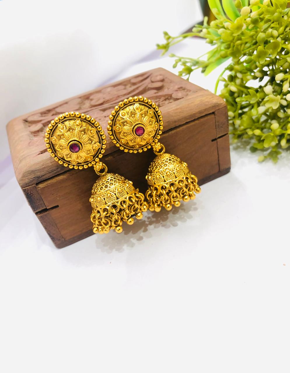 Ruby Stone Circle Earrings