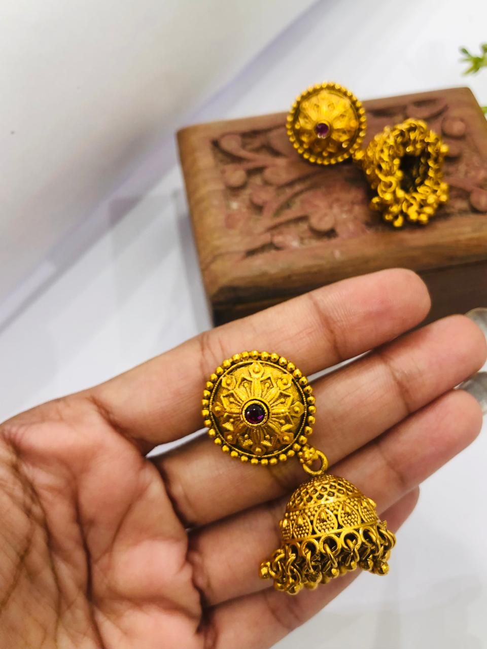 Ruby Stone Circle Earrings