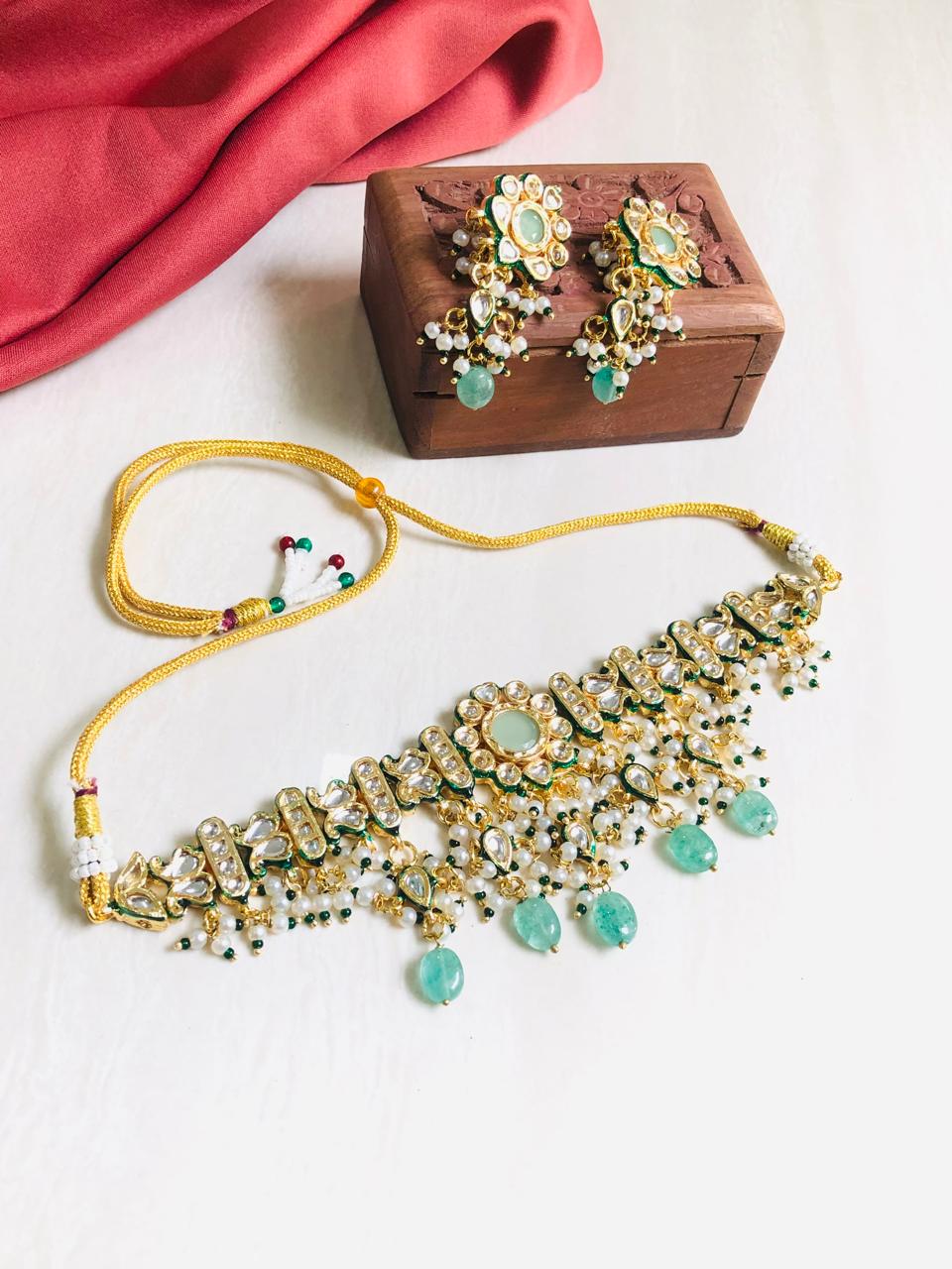 Mint Blossom Kundan Necklace Set