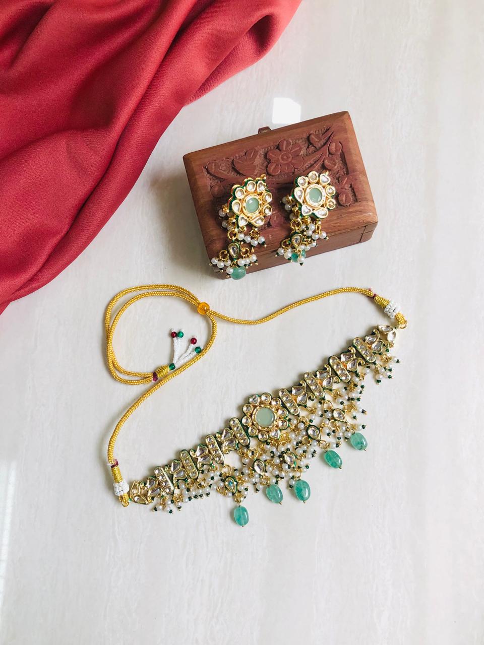 Mint Blossom Kundan Necklace Set