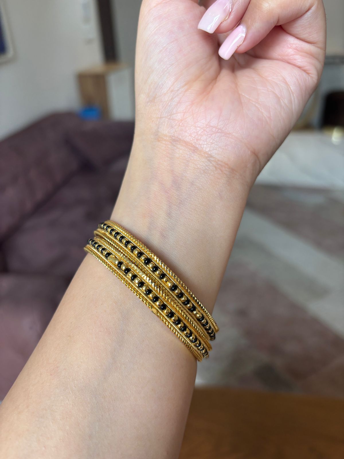Golden Black Beads Bangle