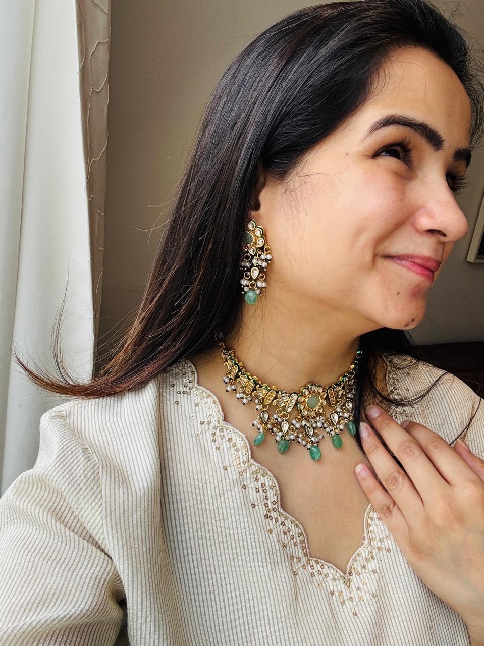 Mint Blossom Kundan Necklace Set