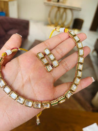 Thumbnail for Rectangular Kundan Necklace Set