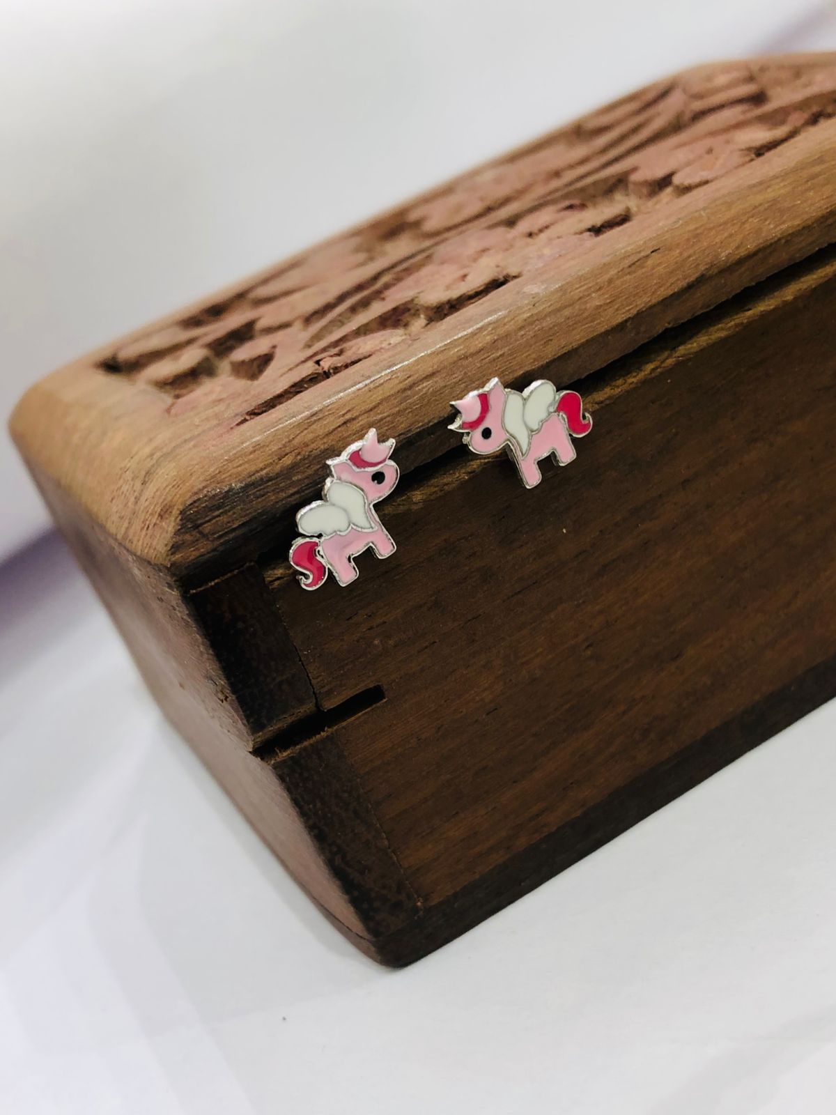 925 Silver Pink Unicorn Earrings