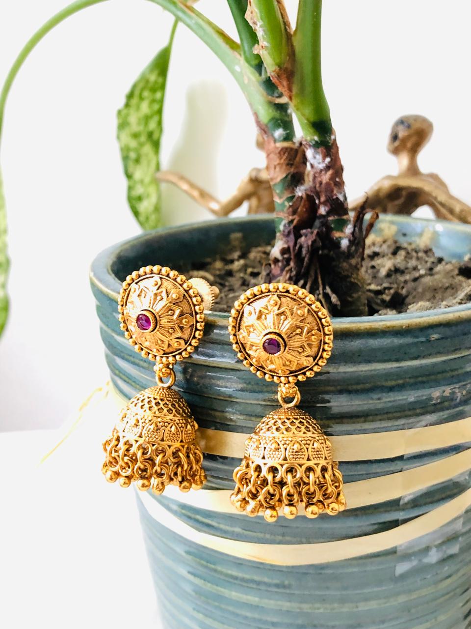 Ruby Stone Circle Earrings