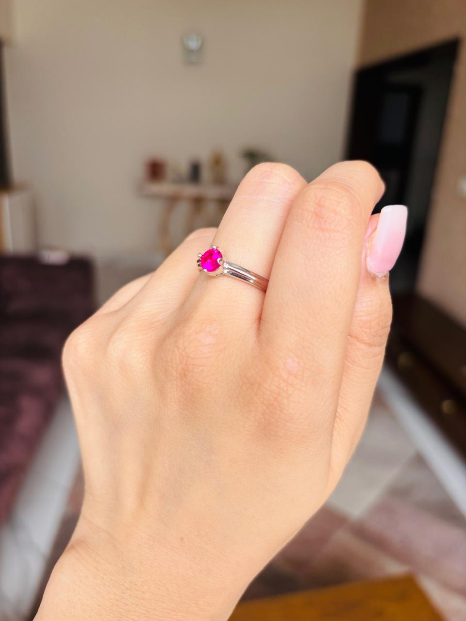 925 Silver Pink Stone Ring