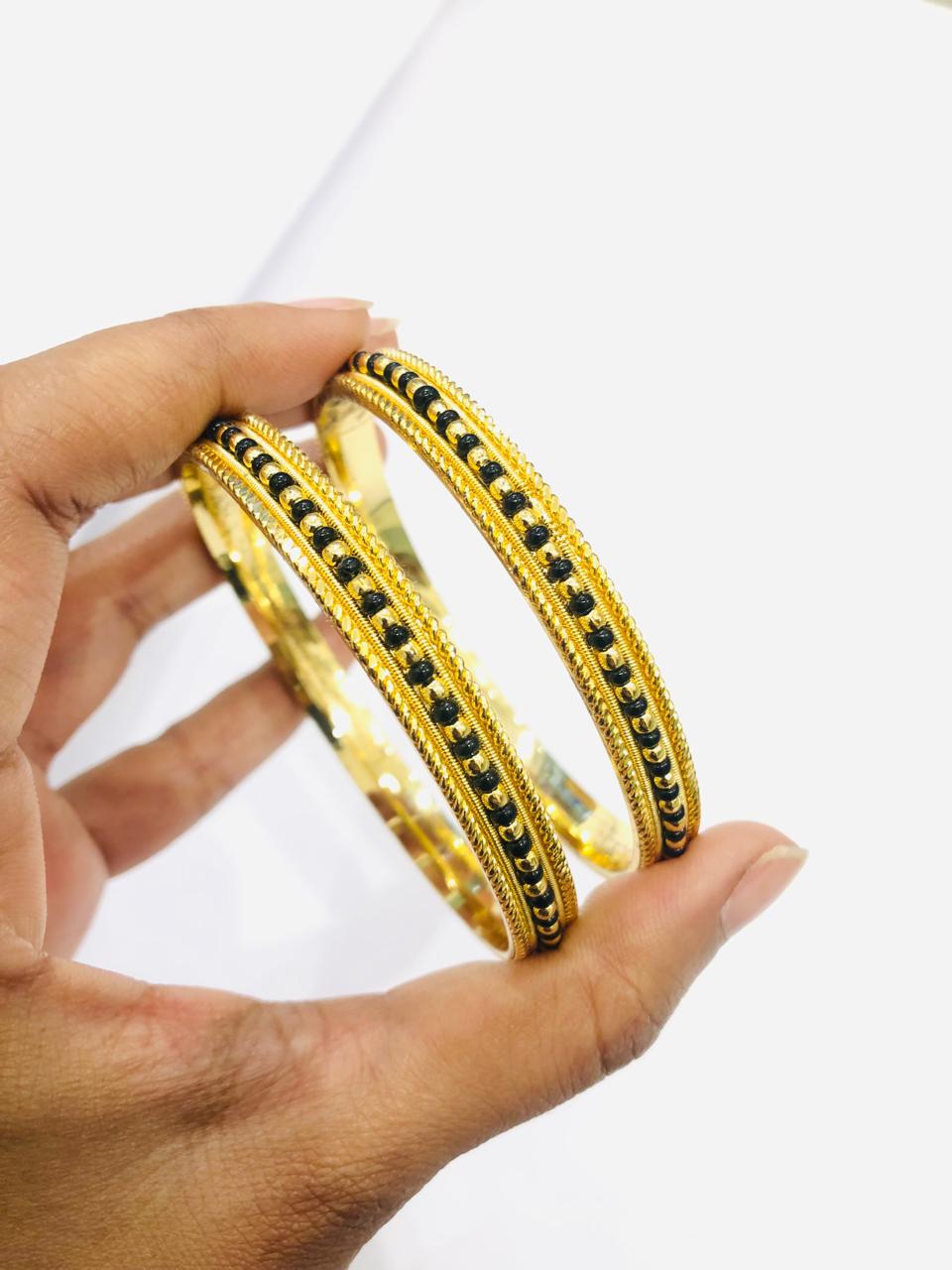 Golden Black Beads Bangle